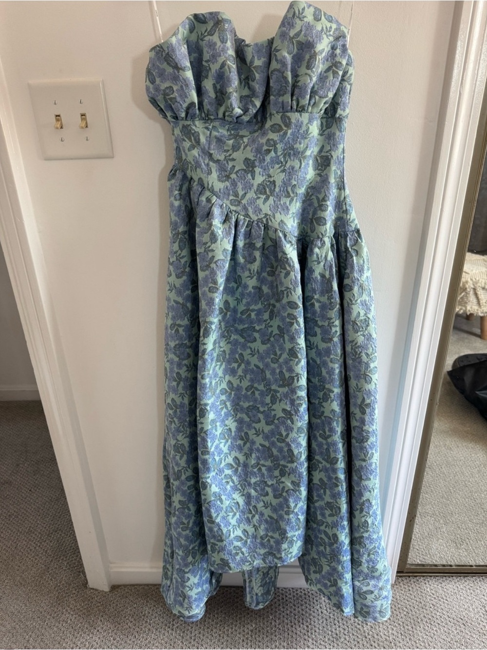 Elliatt Powder Blue Floral Strapless High-Low Gown - Picture 3 of 3